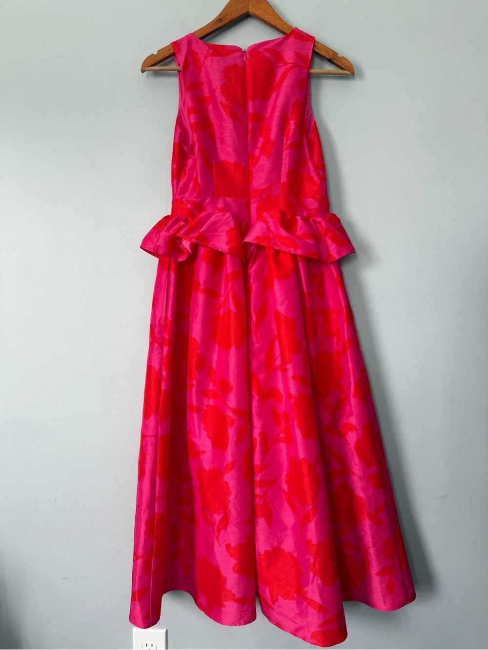 Kate Spade Pink Floral Midi Dress Peplum Ruffle V Neck Sleeveless Size 0